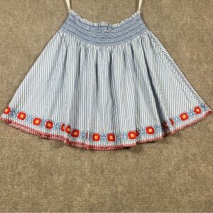 Tory Burch Blue & White Striped A Line Sz S Embroidered Hem Skirt